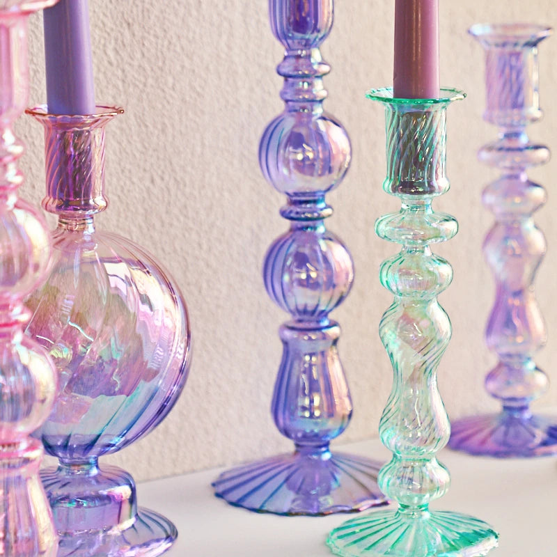Retro glass taper candle holders for elegant decor