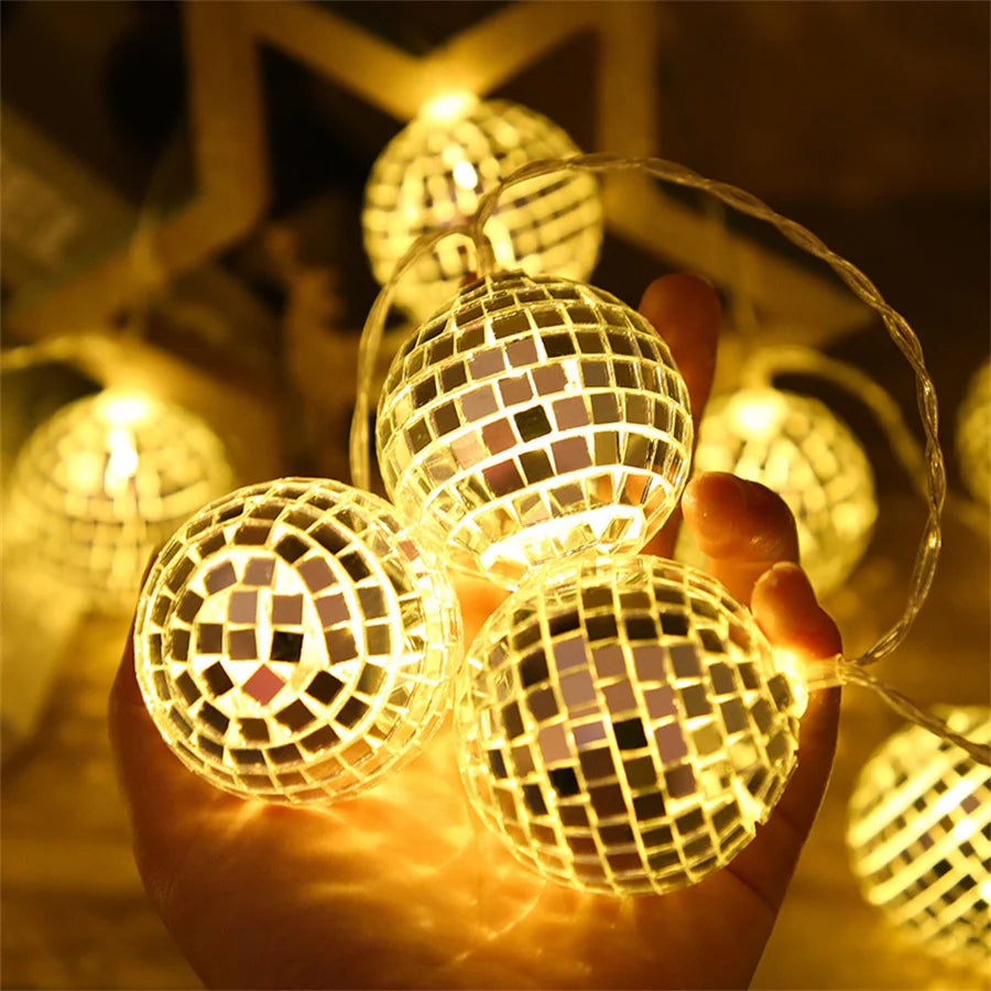 Disco mirror ball battery-powered 20 LED string lights
