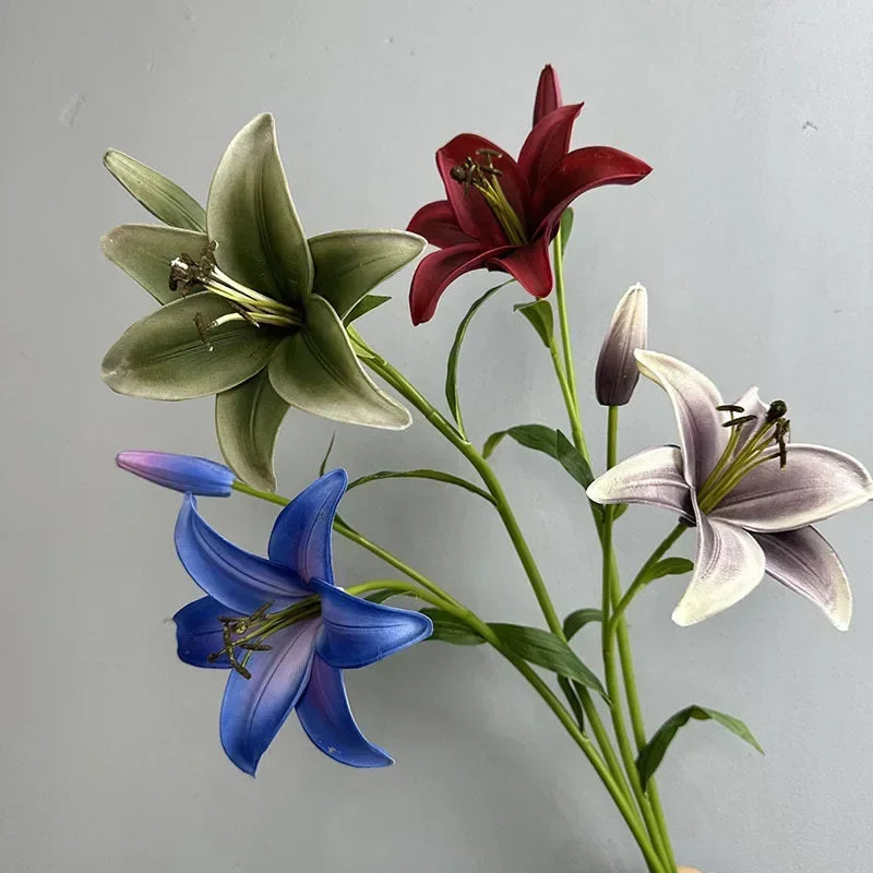 Artificial lily branch floral decoration for interiors - vue 6 sur 11