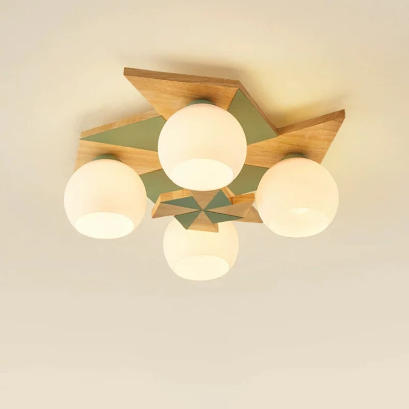 Log windmill ceiling light for children's room nordic retro style