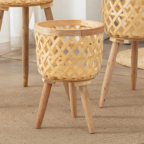 Nordic rattan tall woven wicker flower stand - vue 5 sur 8