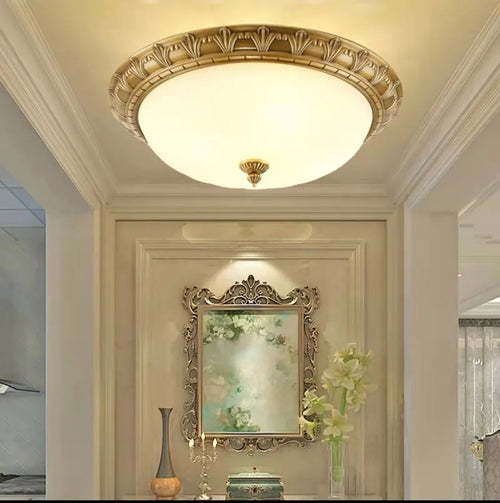Vintage copper ceiling light with round glass shade - vue 6 sur 6