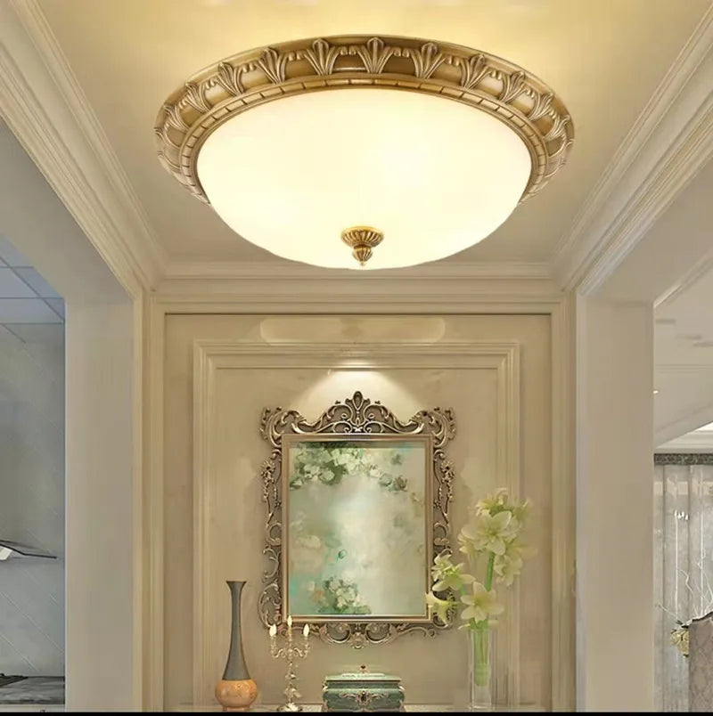 Vintage copper ceiling light with round glass shade - vue 6 sur 6