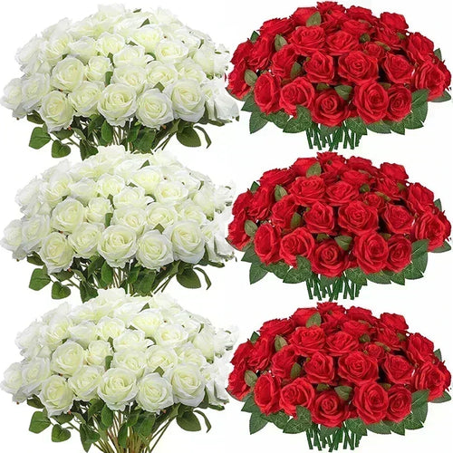 Set of 50 artificial silk roses for decoration and festive events - vue 24 sur 24