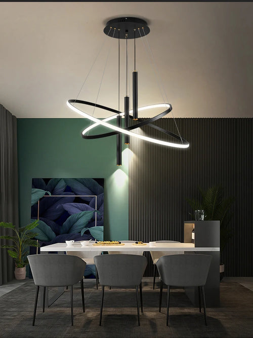Modern round LED chandeliers for living room, dining room, kitchen island – pendant light fixture, home decor indoor lighting - vue 2 sur 15