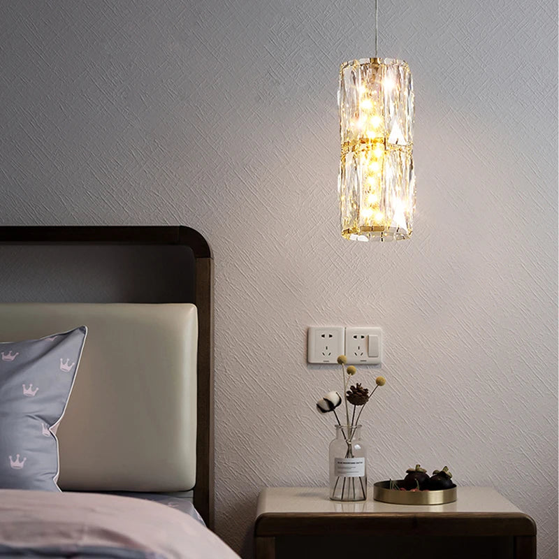 Modern Nordic pendant light in stainless steel and decorative crystal - vue 5 sur 18