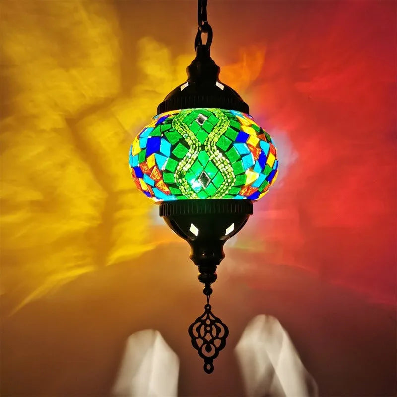 Mediterranean style stained glass pendant light romantic bohemian lighting - vue 13 sur 16