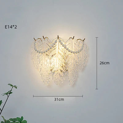 Glass LED wall light with pearl, feather, leaf, shell, sun and flower shape