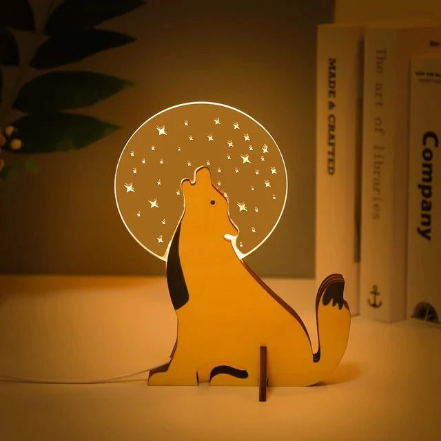 Animals LED night light wood acrylic USB table lamp for children bedside pelican sirius whale toucan - vue 8 sur 10