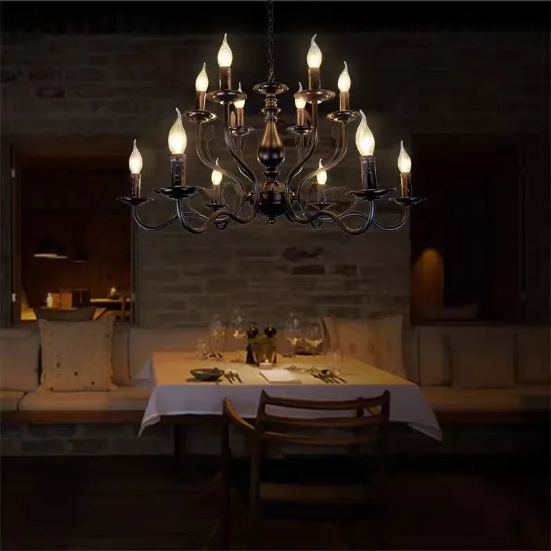 Retro industrial iron candle-style chandelier for interior decor