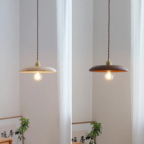 Nordic modern wooden and brass LED pendant light - vue 2 sur 10