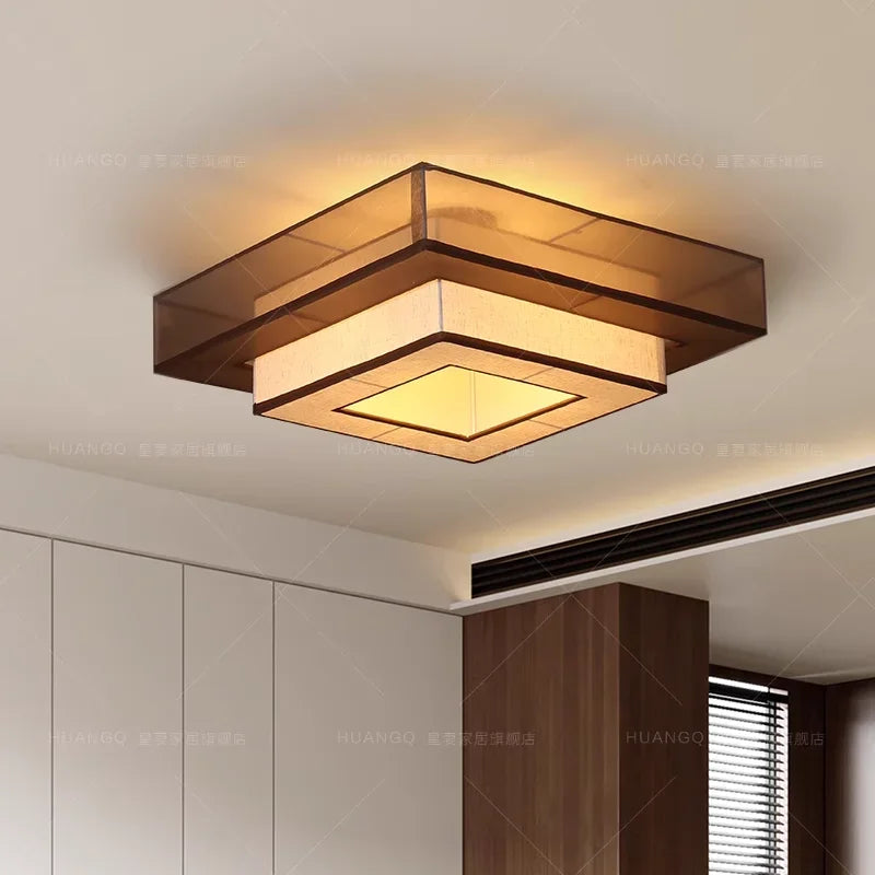 Retro Chinese Japanese wabi-sabi decorative fabric ceiling light