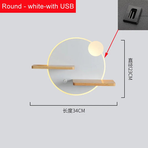 Nordic LED wall light with shelf and USB charger - vue 12 sur 18