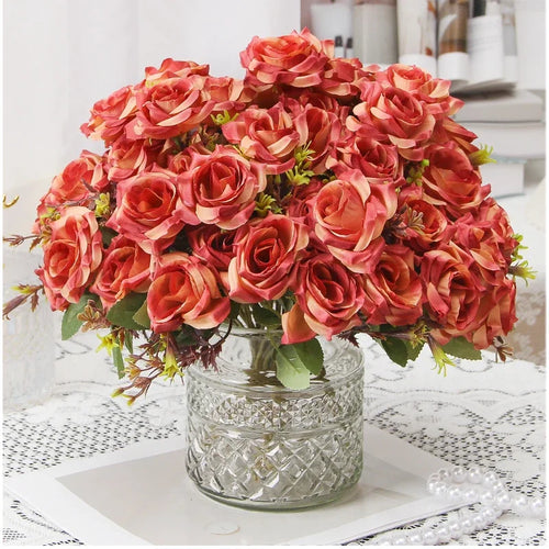 Decorative silk rose bouquet with honey fragrance for interior decor - vue 5 sur 12