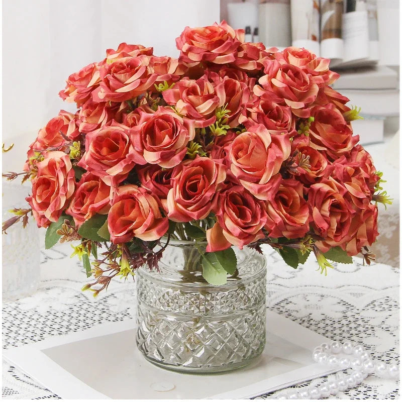 Decorative silk rose bouquet with honey fragrance for interior decor - vue 4 sur 12