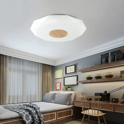 Minimalist solid wood LED ceiling light star diamond - vue 3 sur 9