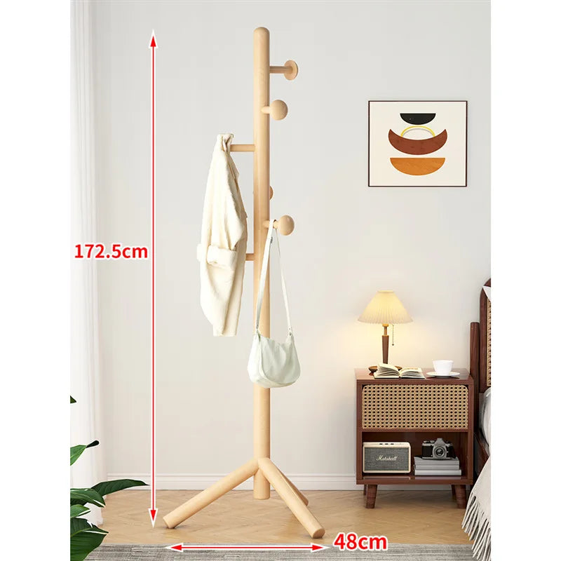 X&amp;D Solid Wood Coat Rack, Floor Hanging Clothes Rack Simple Modern Bag Rack Bedroom Household Single Pole Vertical Drying Rack - vue 10 sur 12