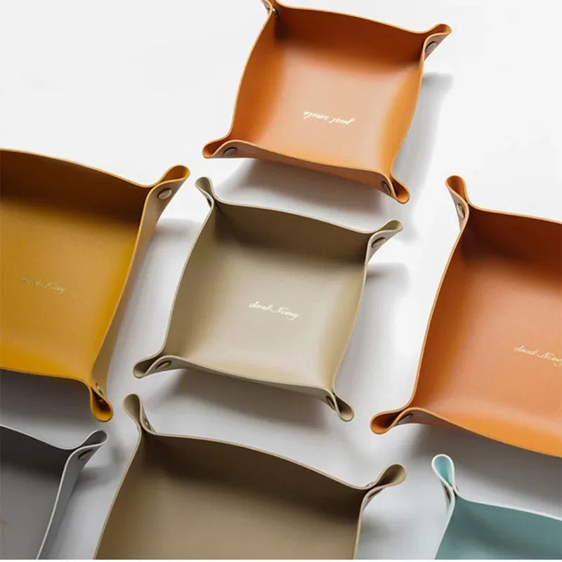 Foldable leather organizer pocket for desk jewelry and cosmetics