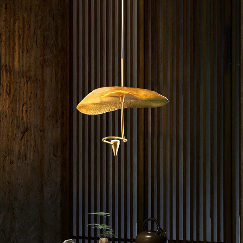 Art Deco copper LED chandelier with adjustable cord - vue 3 sur 10