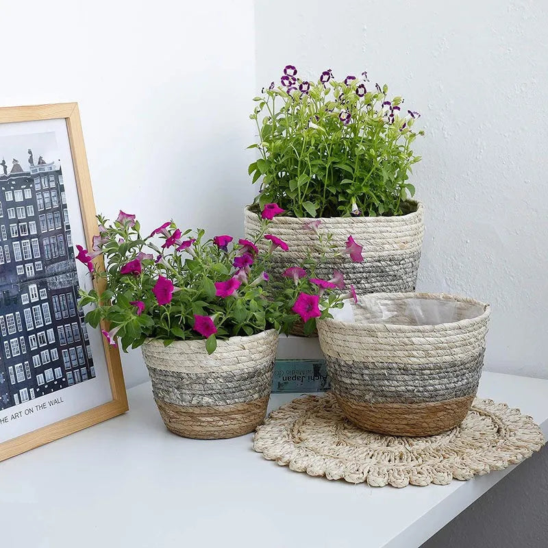 woven straw flower basket for plants and garden