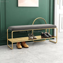trendy shoe bench with cushion and two-tier shelf