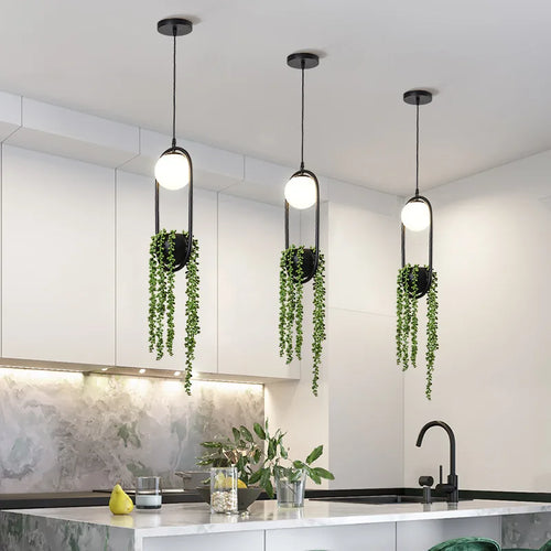 Retro iron pendant light with decorative plant and LED lighting - vue 2 sur 7
