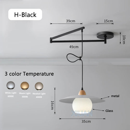 Modern swinging arm LED pendant light - vue 13 sur 30