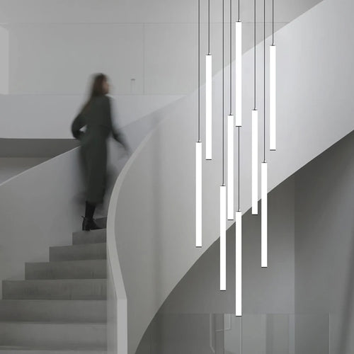 Modern long tube chandelier for Nordic villa and exhibition hall - vue 2 sur 14