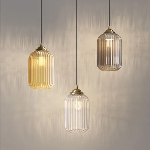 Vintage striped glass pendant light for restaurant - vue 2 sur 9
