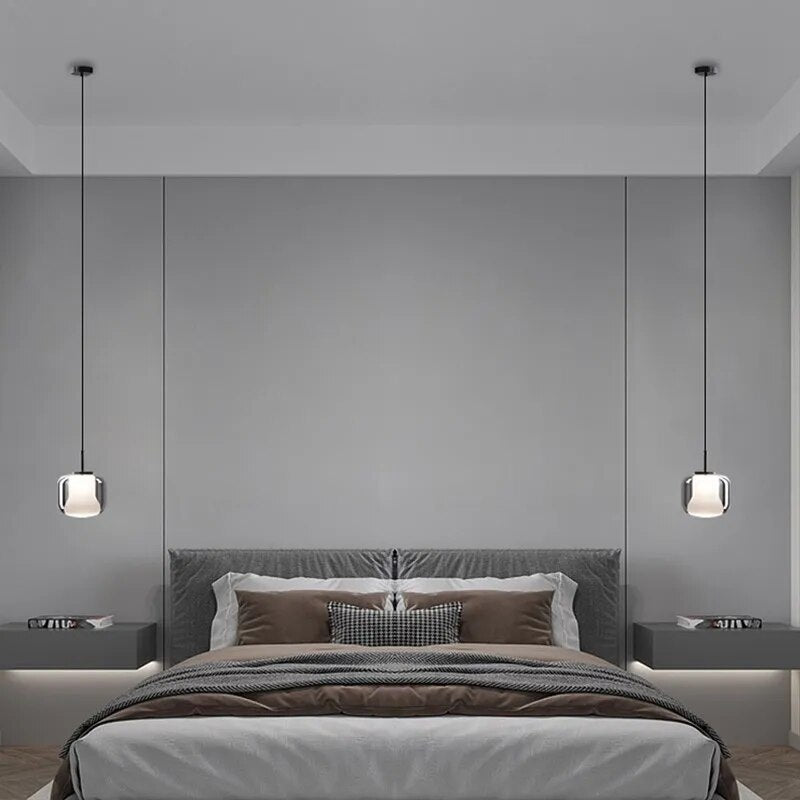 Modern smoked glass three-head LED pendant light - vue 3 sur 11
