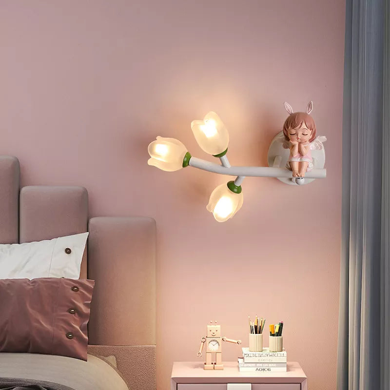 Girl rabbit flower LED wall light with G4 socket