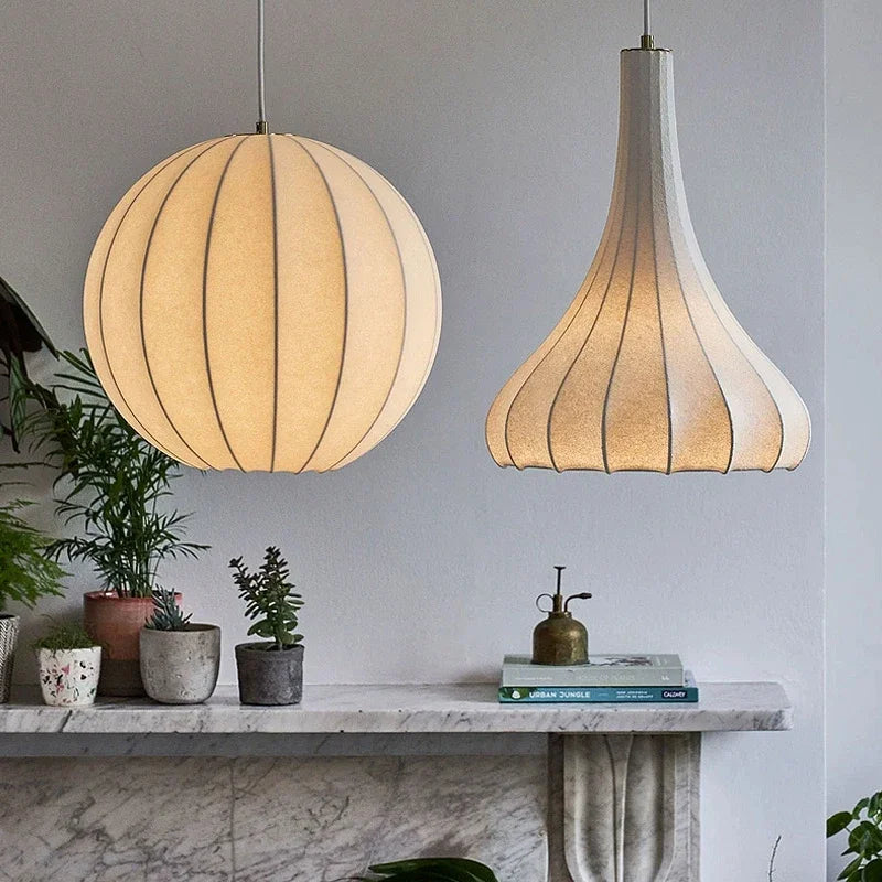 Nordic wabi sabi silk pendant LED chandelier for dining room, bar, and bedroom