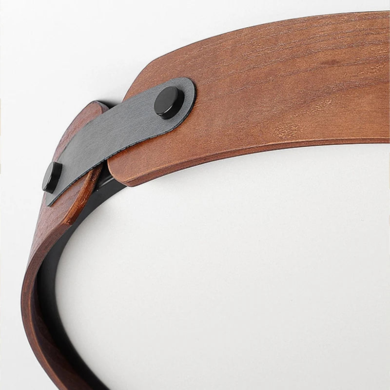 Creative ceiling light in wood and artificial leather with 3 interchangeable rings - vue 5 sur 9