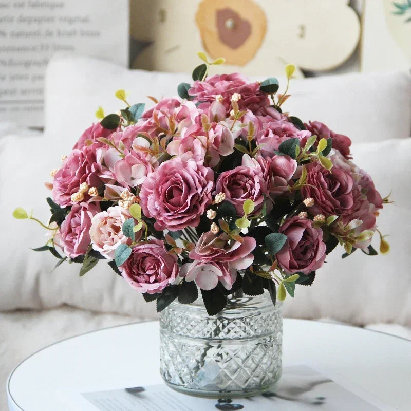 Pink silk peony bouquet for interior decoration - vue 3 sur 12