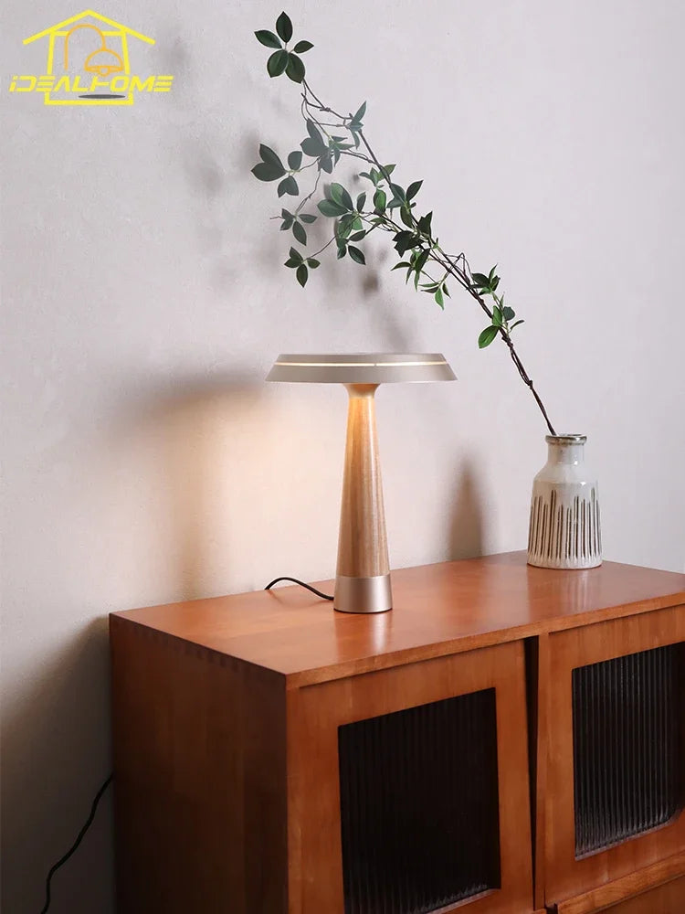 Minimalist solid wood Italian design table lamp with LED lighting