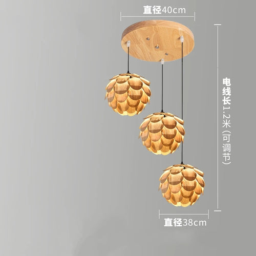 Creative bamboo pine cone chandelier with Nordic LED lighting - vue 11 sur 10