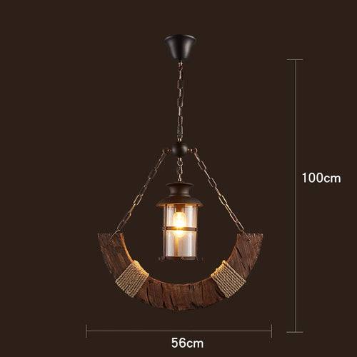 Retro wood industrial style chandelier for café and restaurant - vue 20 sur 24