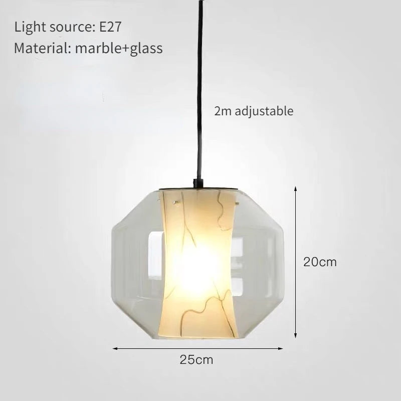 Natural marble glass chandelier modern minimalist decorative lighting - vue 7 sur 8