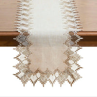 Elegant classic lace style embroidered linen table runner