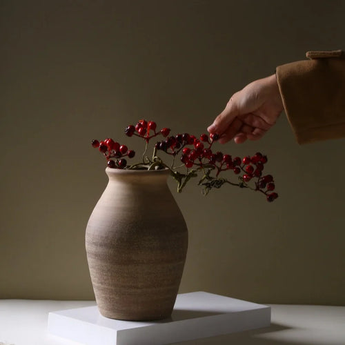 handmade retro ceramic vase for dried flower decoration - vue 3 sur 6