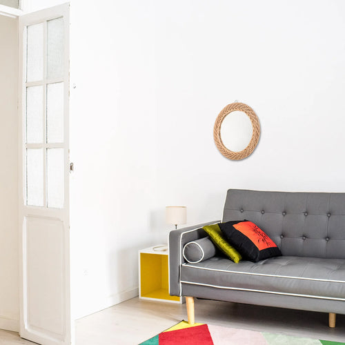 woven rattan mirror for an elegant rustic decoration - vue 3 sur 7