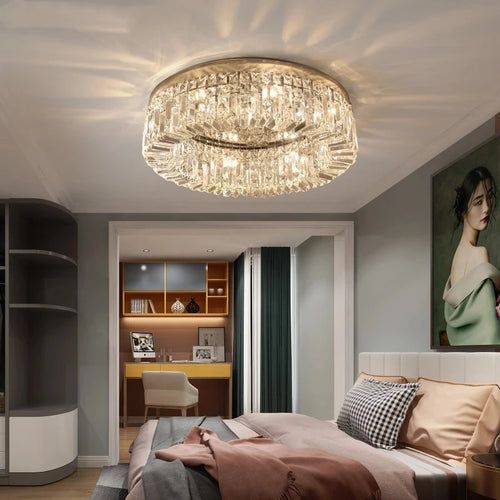 Modern round nordic crystal chrome LED chandelier pendant - vue 2 sur 8