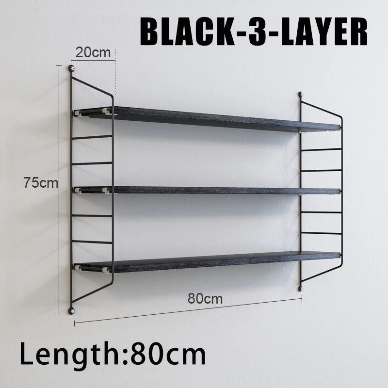 decorative wrought iron and wood wall shelves for storage and books