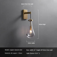 Artistic copper water droplet wall light for interiors