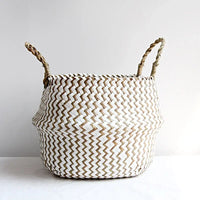 Handmade patchwork seagrass foldable wicker storage basket