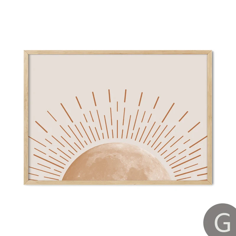 abstract geometry line rising sun moon canvas wall decor