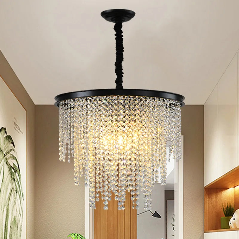 Modern luxury crystal LED chandelier with gold chain