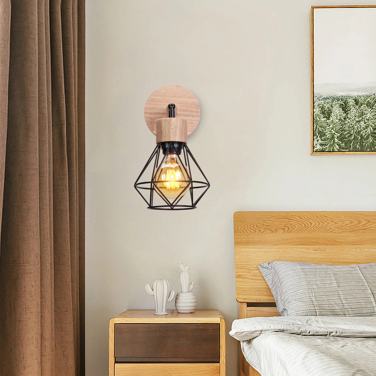 Vintage loft style wooden wall light modern indoor lighting - vue 10 sur 14
