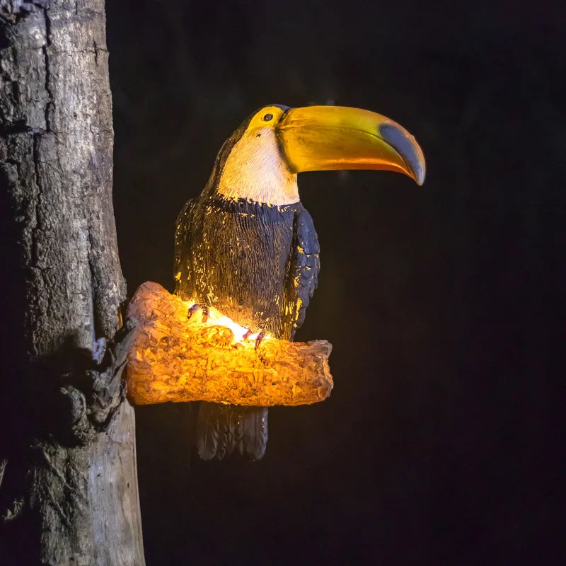 Decorative toucan wall light for garden and walkway