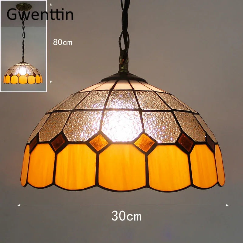 Tiffany style stained glass pendant light for interior decor - vue 15 sur 26